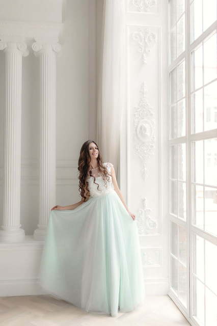 Свадебное платье Модель 072. Силуэт А-силуэт. Цвет Тиффани. Вид 2