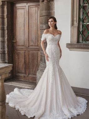 Свадебное платье Аманда. Силуэт Рыбка. Цвет Белый / Молочный. Вид 1