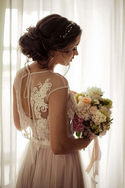 Свадебное платье Бохо. Силуэт А-силуэт. Цвет оттенки Розового. Вид 4