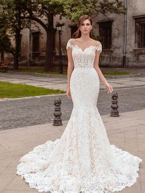 Свадебное платье Марчелина. Силуэт Рыбка. Цвет Белый / Молочный. Вид 1