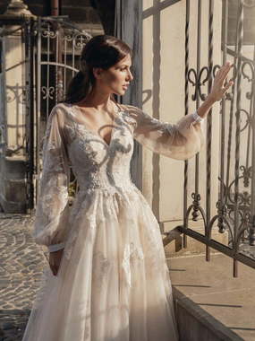 Свадебное платье Вивьен. Силуэт А-силуэт. Цвет Белый / Молочный. Вид 2