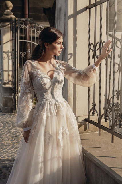 Свадебное платье Вивьен. Силуэт А-силуэт. Цвет Белый / Молочный. Вид 2