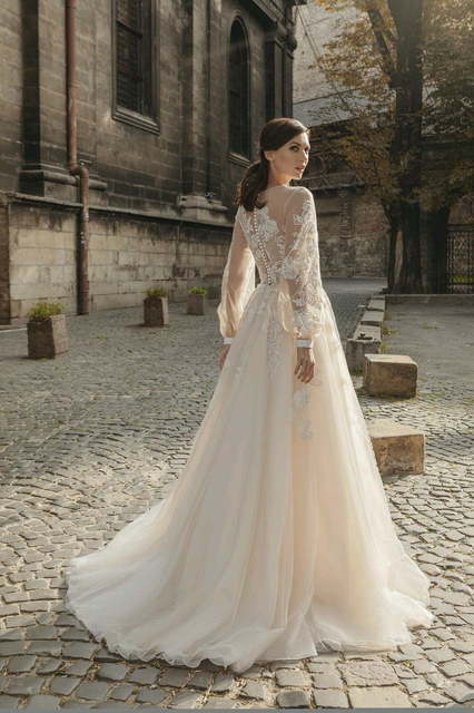 Свадебное платье Вивьен. Силуэт А-силуэт. Цвет Белый / Молочный. Вид 3