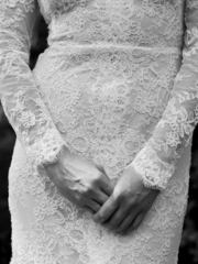 Кружевное платье русалка закрытое с длинным рукавом 1717. Силуэт Рыбка. Цвет Белый / Молочный. Вид 2