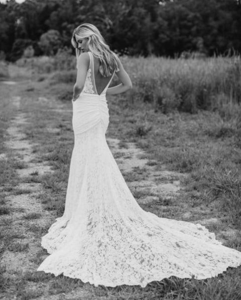 Модное свадебное платье в стиле бохо рыбка 6431. Силуэт Рыбка. Цвет Белый / Молочный. Вид 4