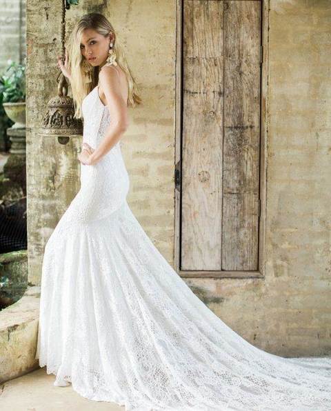 Мягкая рыбка из гипюра на тонких лямках 7413. Силуэт Рыбка. Цвет Белый / Молочный. Вид 2