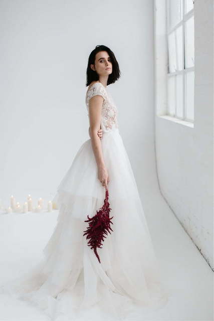 Свадебный комплект топ с юбкой 1456. Силуэт Пышное. Цвет Белый / Молочный. Вид 2