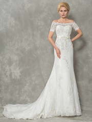 Свадебное платье прямое с кружевом Tulpina. Силуэт Прямое. Цвет Белый / Молочный. Вид 1