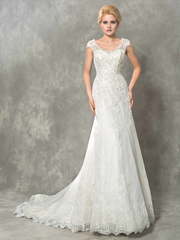 Прямое свадебное платье с кружевом Аzalea. Силуэт Прямое. Цвет Белый / Молочный. Вид 1