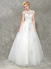 Кружевное пышное платье с матовым кружевом Vinca. Силуэт Пышное. Цвет Белый / Молочный. Вид 1