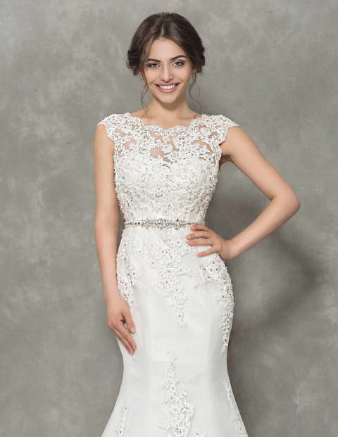 Прямое свадебное платье с кружевом Verbena. Силуэт Рыбка. Цвет Белый / Молочный. Вид 2