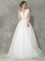 Пышное свадебное платье с фатиновой юбкой Monarda. Силуэт Пышное. Цвет Белый / Молочный. Вид 1