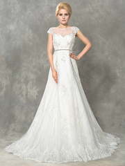 Свадебное платье с кружевом А-силуэт Begonia. Силуэт А-силуэт. Цвет Белый / Молочный. Вид 1