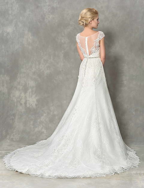 Свадебное платье с кружевом А-силуэт Begonia. Силуэт А-силуэт. Цвет Белый / Молочный. Вид 2