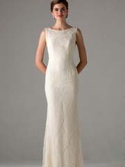 Прямое свадебное платья с плечиками 7631. Силуэт Прямое. Цвет Айвори / Капучино. Вид 1