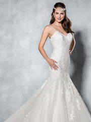 Роскошная рыбка свадебное платье на бретелях с открытой спиной 1616. Силуэт Рыбка. Цвет Белый / Молочный. Вид 2