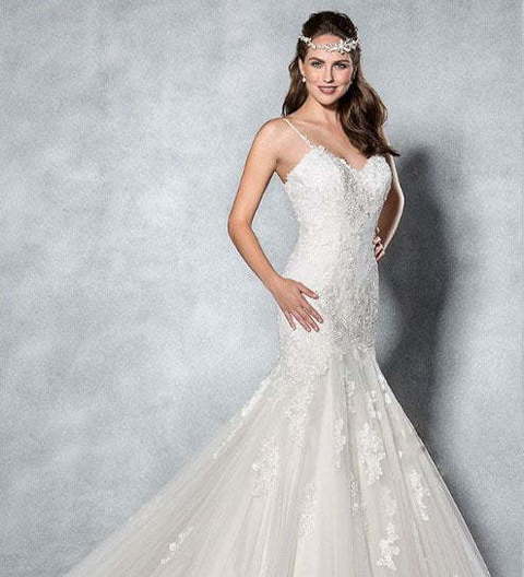 Роскошная рыбка свадебное платье на бретелях с открытой спиной 1616. Силуэт Рыбка. Цвет Белый / Молочный. Вид 2