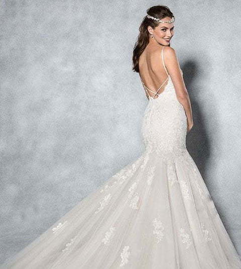 Роскошная рыбка свадебное платье на бретелях с открытой спиной 1616. Силуэт Рыбка. Цвет Белый / Молочный. Вид 3