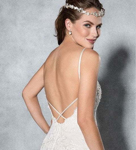 Роскошная рыбка свадебное платье на бретелях с открытой спиной 1616. Силуэт Рыбка. Цвет Белый / Молочный. Вид 4