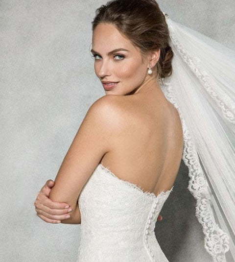 Прямое кружевное свадебное платье в Москве 7896. Силуэт Прямое. Цвет Белый / Молочный. Вид 3