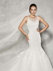 Свадебное платье рыбка 1874. Силуэт Рыбка. Цвет Белый / Молочный. Вид 1