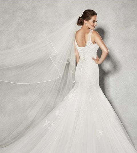 Свадебное платье рыбка 1874. Силуэт Рыбка. Цвет Белый / Молочный. Вид 3