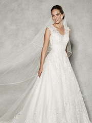 Кружевное свадебное платье к декоративной спинкой 1616. Силуэт А-силуэт. Цвет Белый / Молочный. Вид 1