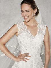 Кружевное свадебное платье к декоративной спинкой 1616. Силуэт А-силуэт. Цвет Белый / Молочный. Вид 2