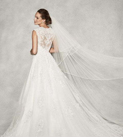 Кружевное свадебное платье к декоративной спинкой 1616. Силуэт А-силуэт. Цвет Белый / Молочный. Вид 3