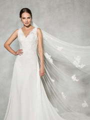 Шифоновое греческое платье на свадьбу 3636. Силуэт А-силуэт. Цвет Белый / Молочный. Вид 1