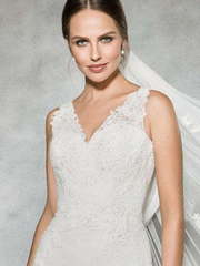 Шифоновое греческое платье на свадьбу 3636. Силуэт А-силуэт. Цвет Белый / Молочный. Вид 2