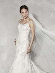 Кружевное платье рыбка на тонких лямках 7090. Силуэт Рыбка. Цвет Белый / Молочный. Вид 1