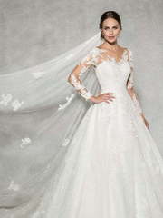 Пышное свадебное платье с длинным рукавом 7301. Силуэт Пышное. Цвет Белый / Молочный. Вид 1