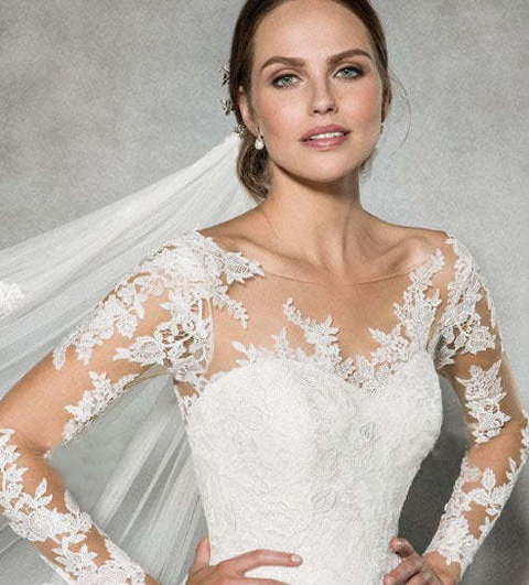 Пышное свадебное платье с длинным рукавом 7301. Силуэт Пышное. Цвет Белый / Молочный. Вид 2