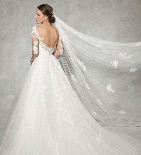 Пышное свадебное платье с длинным рукавом 7301. Силуэт Пышное. Цвет Белый / Молочный. Вид 3