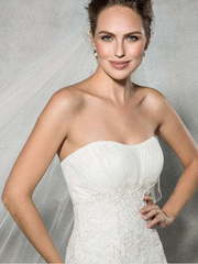 Свадебное платье с цельной юбкой А-силуэт 7031. Силуэт А-силуэт. Цвет Белый / Молочный. Вид 2