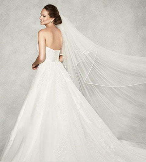 Свадебное платье А-силуэт с прямым корсетом 7830. Силуэт А-силуэт. Цвет Белый / Молочный. Вид 3