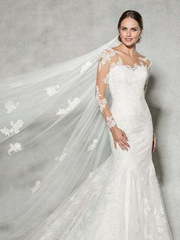 Свадебное платье рыбка кружевная русалка 6176. Силуэт Рыбка. Цвет Белый / Молочный. Вид 1