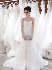 Кремовое свадебное платье рыбка русалка Gretta. Силуэт Рыбка. Цвет Айвори / Капучино. Вид 1