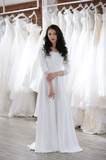 Свадебное платье без декора с красивой спинкой Janna. Силуэт А-силуэт. Цвет Белый / Молочный. Вид 2