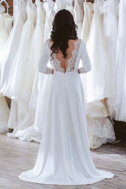 Свадебное платье без декора с красивой спинкой Janna. Силуэт А-силуэт. Цвет Белый / Молочный. Вид 4