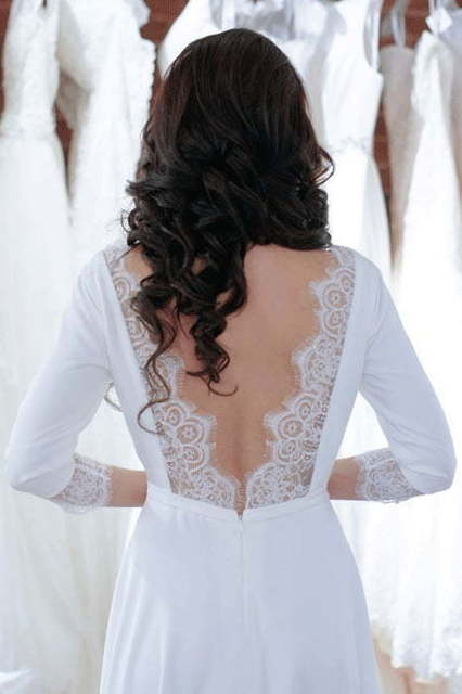 Свадебное платье без декора с красивой спинкой Janna. Силуэт А-силуэт. Цвет Белый / Молочный. Вид 5