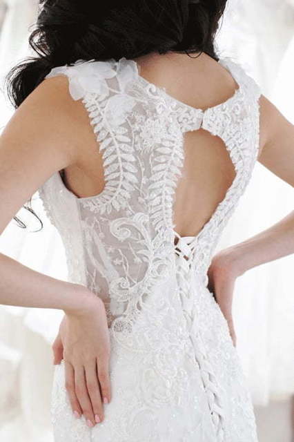 Кружевное платье русалка с длинным шлейфом Elena. Силуэт Рыбка. Цвет Белый / Молочный. Вид 6