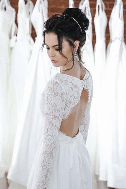 Легкое свадебное платье с кружевным верхом и рукавом Annet. Силуэт Прямое. Цвет Белый / Молочный. Вид 5