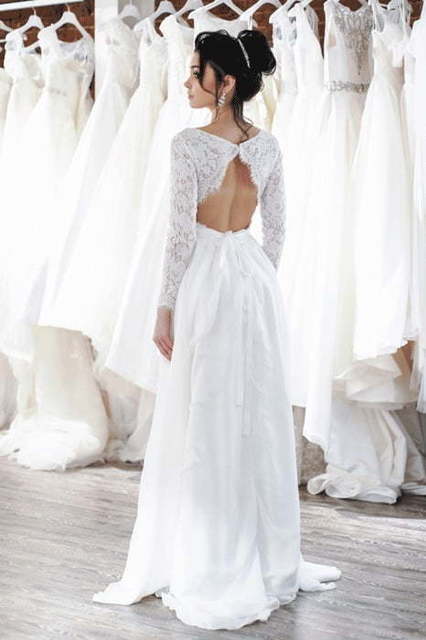 Легкое свадебное платье с кружевным верхом и рукавом Annet. Силуэт Прямое. Цвет Белый / Молочный. Вид 6