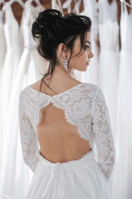 Легкое свадебное платье с кружевным верхом и рукавом Annet. Силуэт Прямое. Цвет Белый / Молочный. Вид 7