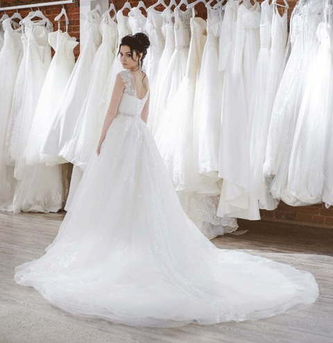 Пышное свадебное платье с цветочным кружевом Blance. Силуэт Пышное. Цвет Белый / Молочный. Вид 6