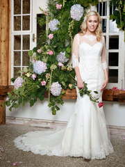 Свадебное платье рыбка русалка с рукавами 9696. Силуэт Рыбка. Цвет Белый / Молочный. Вид 1