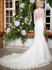 Свадебное платье рыбка русалка с рукавами 9696. Силуэт Рыбка. Цвет Белый / Молочный. Вид 2