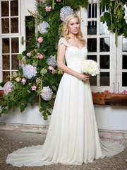 Шифоновое свадебное платье в греческом стиле 7777. Силуэт А-силуэт. Цвет Белый / Молочный. Вид 1